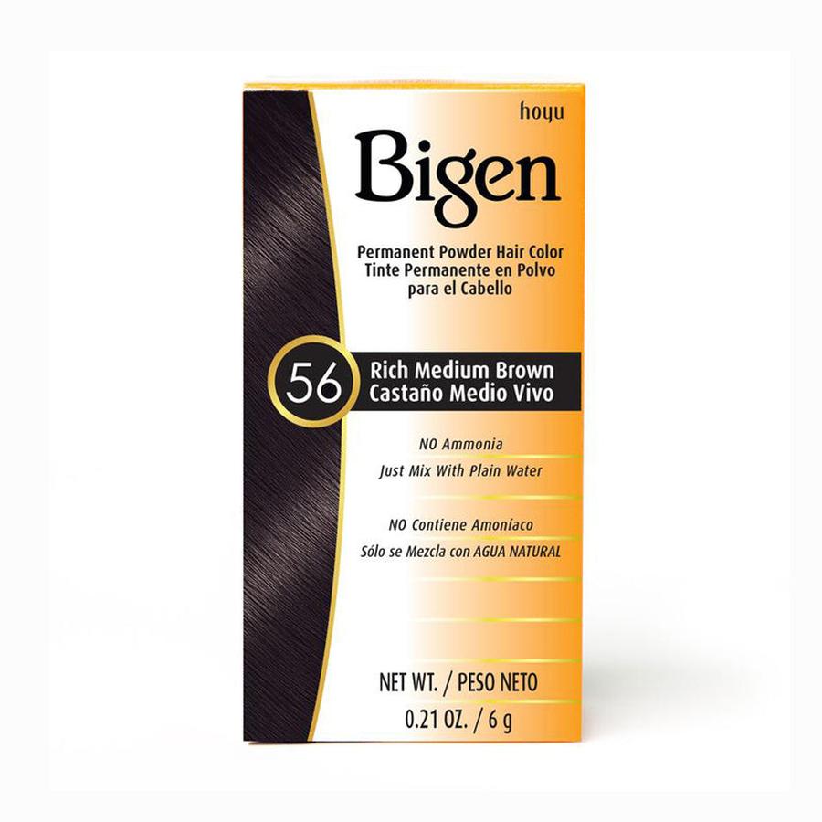 Bigen permanent powder hair dye Rich Medium Brown color box with no ammonia formula