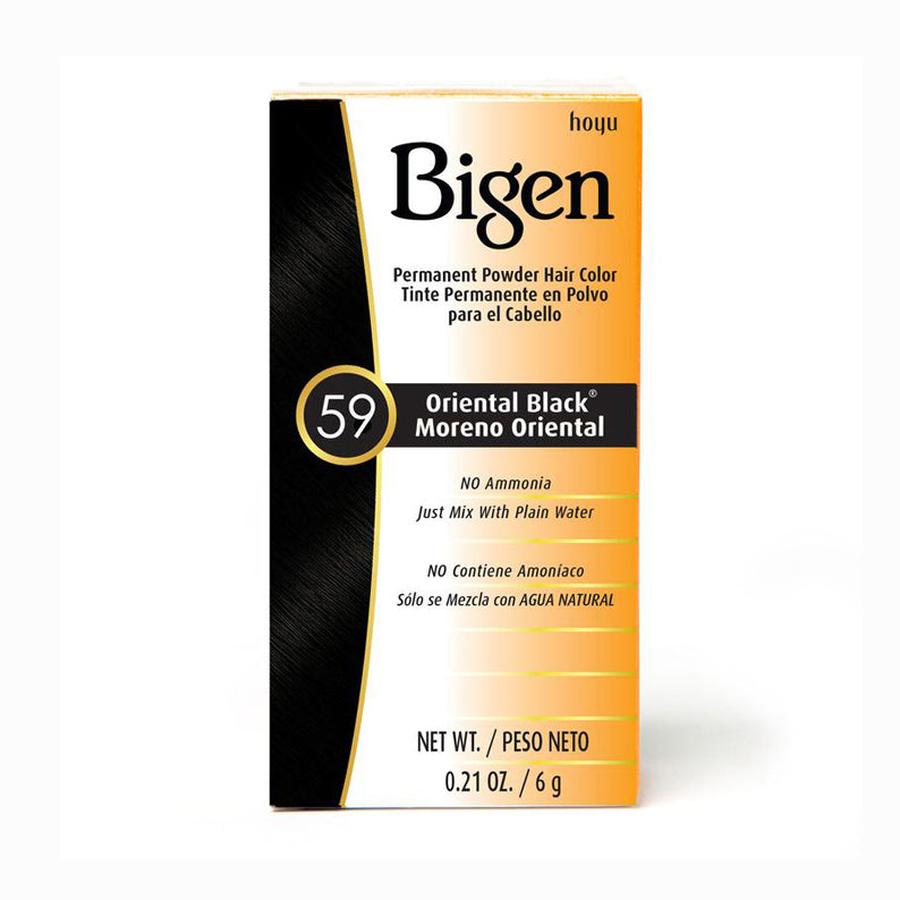 Bigen permanent powder hair dye Oriental Black 59 with no ammonia for natural hair coloring
