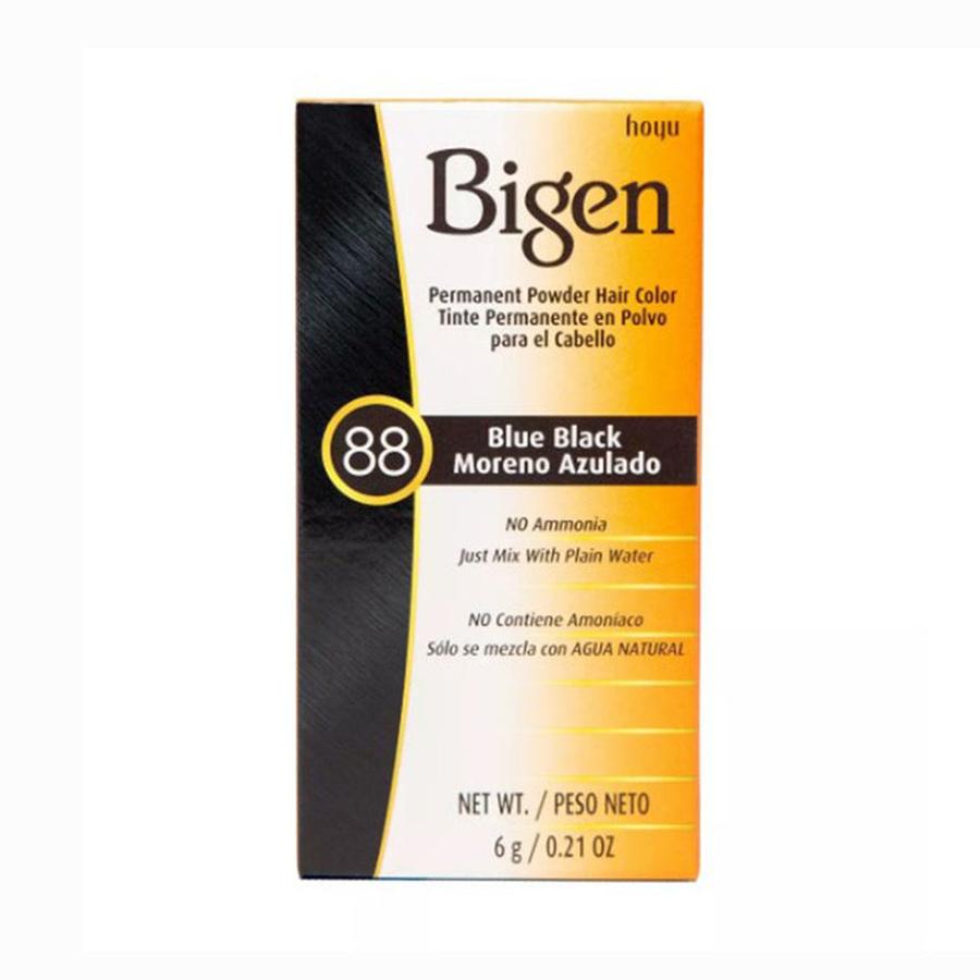 Bigen permanent powder hair dye in Blue Black 88 with no ammonia for easy mixing with water