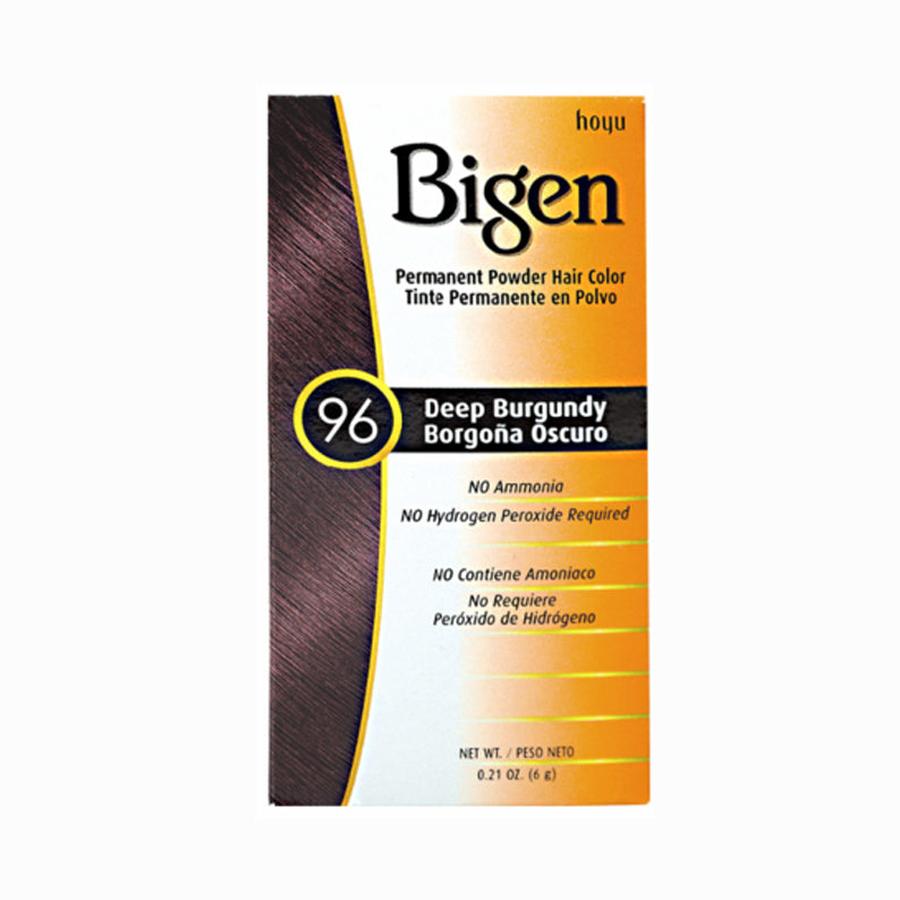 Bigen permanent powder hair dye in Deep Burgundy shade with no ammonia or hydrogen peroxide