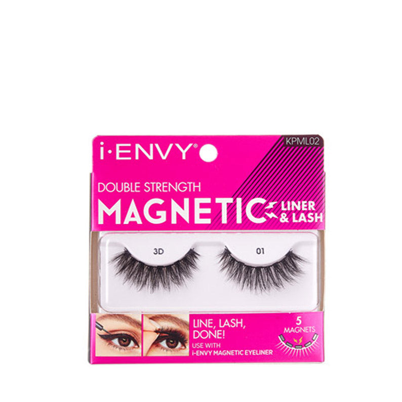 IVY BEAUTY by KISS 3D false lashes in pink packaging showing double strength magnetic lashes with eyeliner