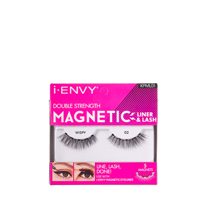 IVY BEAUTY by KISS magnetic wispy eyelashes in I ENVY pink double strength magnetic liner and lash packaging