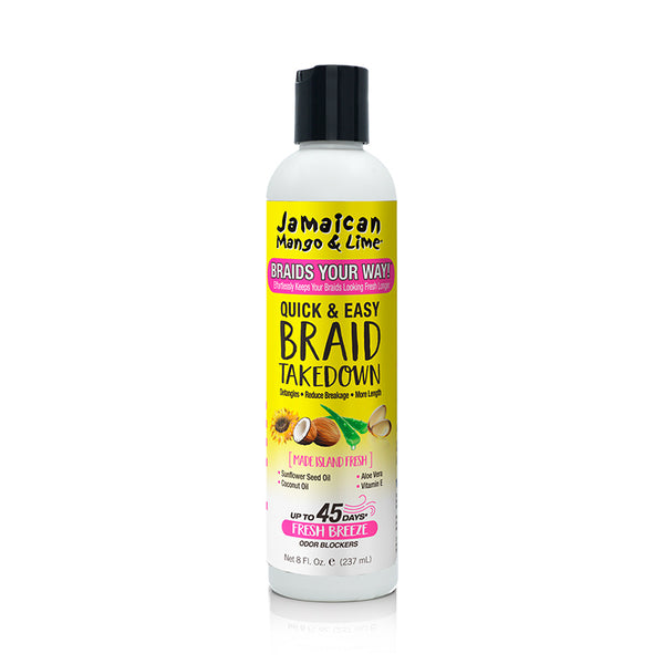Jamaican Mango and Lime braid takedown solution bottle for quick easy braid removal with fresh breeze scent