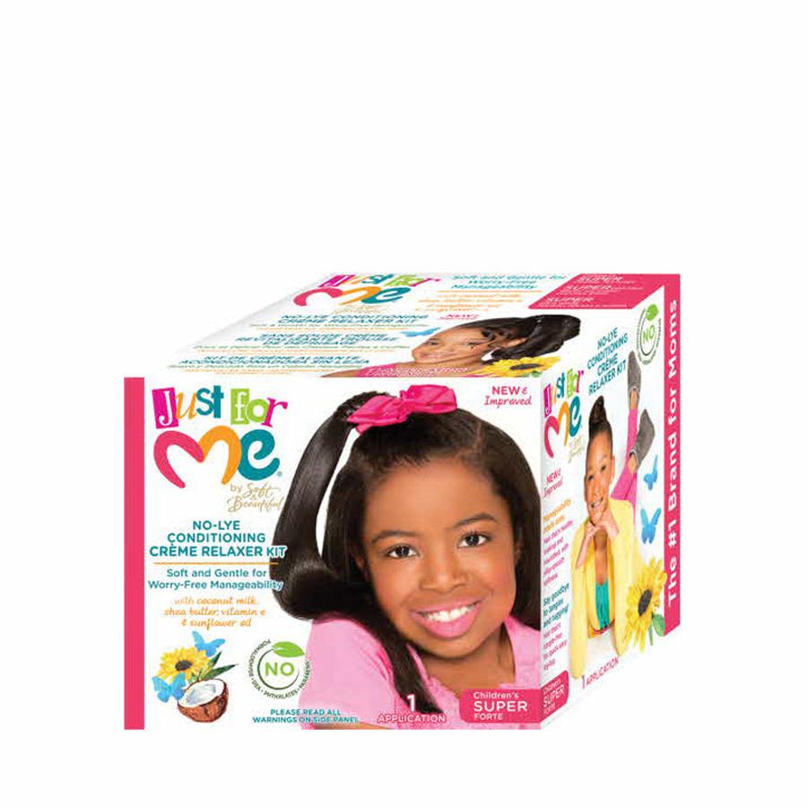 Just For Me No-Lye Hair Relaxer Kit designed for kids with soft and gentle formula for manageable hair