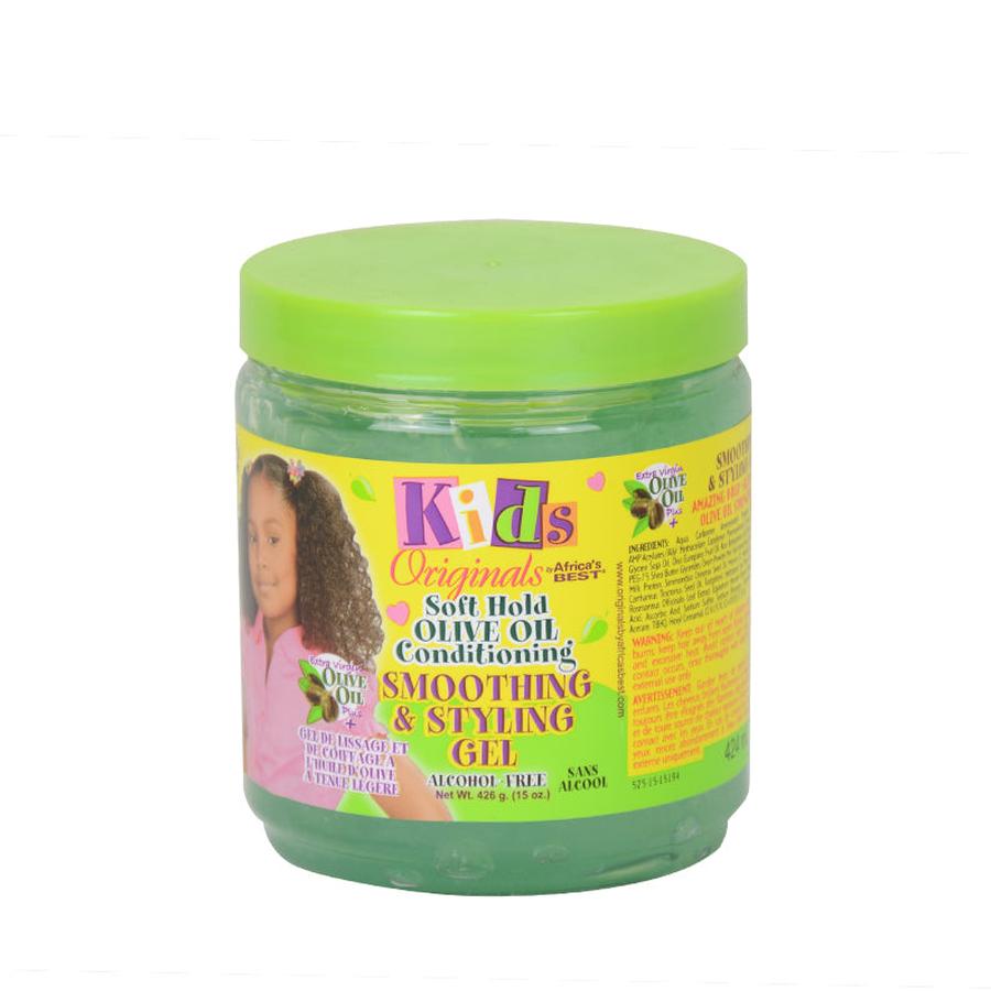 AFRICAS BEST kids olive oil hair gel jar with green lid soft hold conditioning smoothing for kids