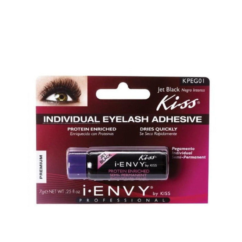 IVY BEAUTY by KISS iENVY individual eyelash adhesive black tube in pink maroon retail blister pack with eye image