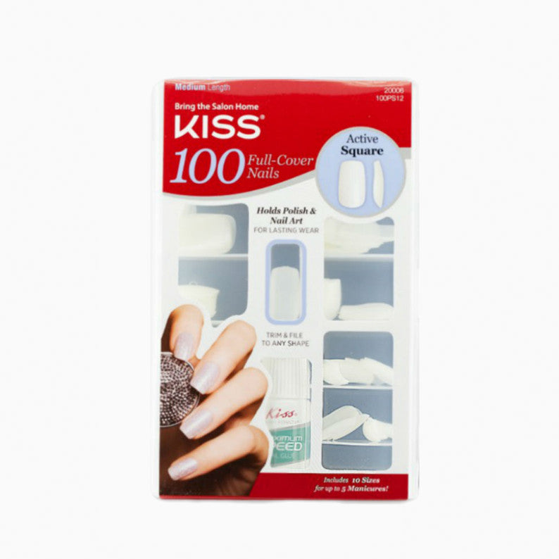 IVY BEAUTY by KISS box of 100 full cover active square white nails with adhesive KISS acrylic nail tips