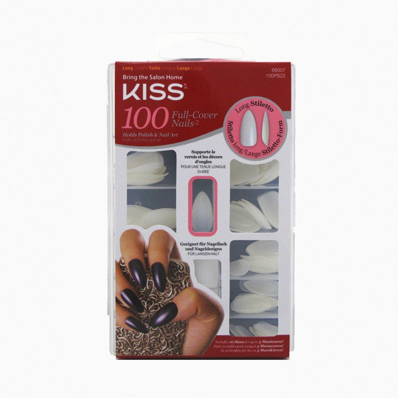 KISS acrylic nail tips IVY BEAUTY by KISS 100 full cover long stiletto white press on nails box