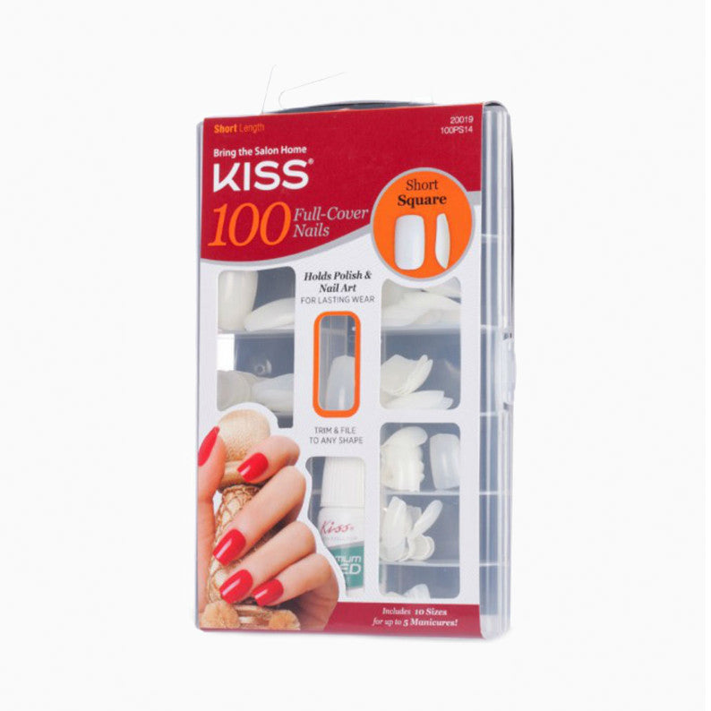 IVY BEAUTY by KISS 100 short square full cover white nails pack with red painted sample KISS acrylic nail tips