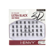 Kiss Ienvy 3D Trio Lash Ultra Black tray of multi layer ultra black 3D lash clusters in retail packaging
