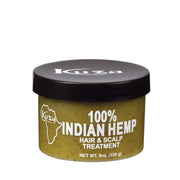 KUZA jar of Indian hemp hair and scalp treatment natural green paste in 8 oz container with black lid