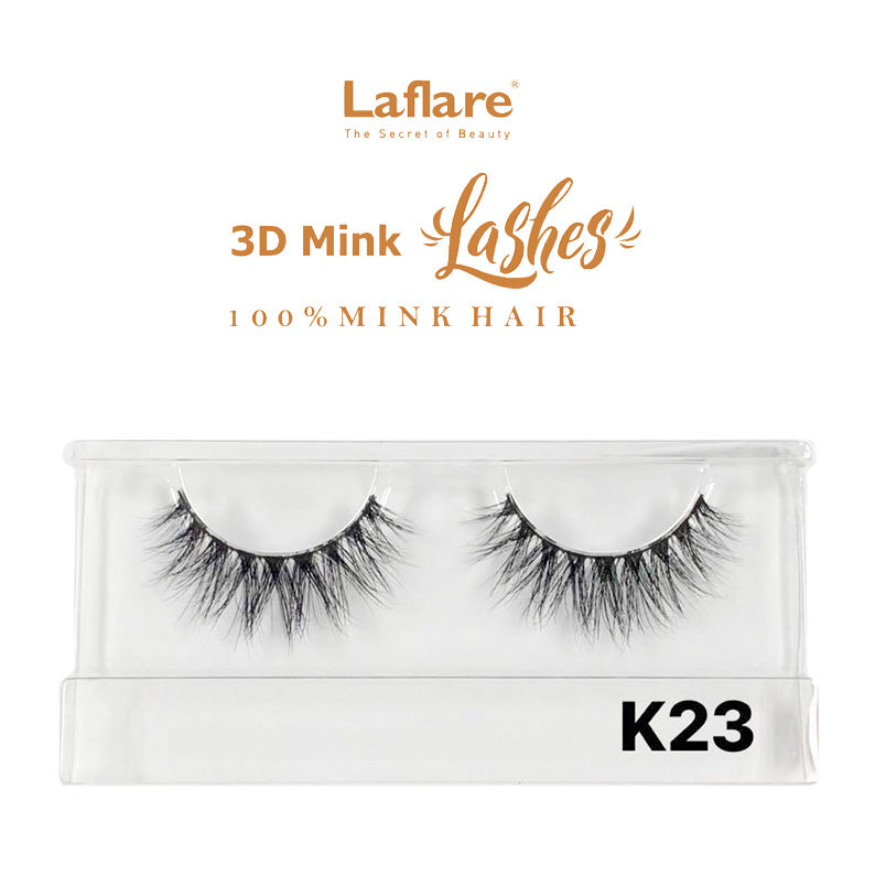 LAFLARE K23 3D faux mink eyelashes dramatic wispy reusable strip lashes in clear plastic case