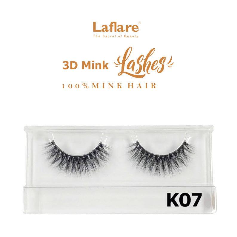 LAFLARE K07 3D faux mink lashes in clear plastic case black voluminous strip lashes for makeup