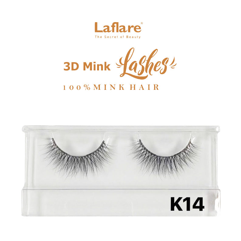 LAFLARE K14 3D faux mink lashes in clear plastic case natural voluminous false eyelashes