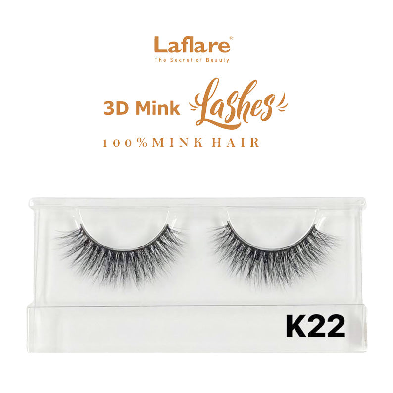 LAFLARE pair of 3D faux mink lashes in clear plastic case style K22 natural voluminous look