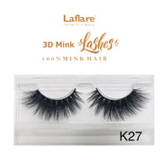 LAFLARE 3D faux mink lashes K27 dramatic black volumizing false eyelash pair in clear tray packaging