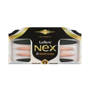 Laflare Nex 28 premium 3D nails package showing nude pink and glitter tips extra long stiletto nail tips