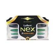LAFLARE NEX 28 premium 3D press on nails pack with green glitter and black long coffin nail tips