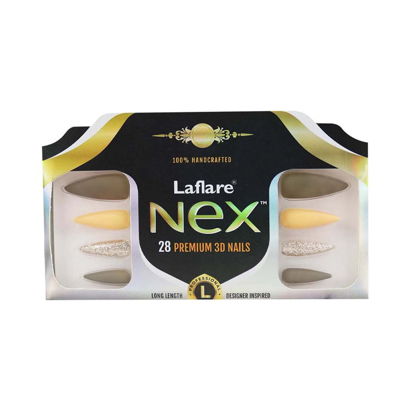 LAFLARE Nex 28 premium 3D long stiletto press on nails in nude yellow and glitter designer set