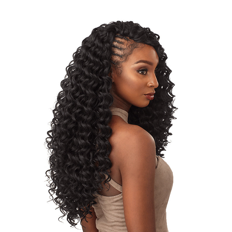 SENSATIONNEL Lulutress deep wave braid hair on woman with long curly textured braids