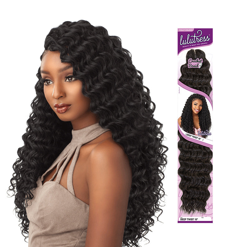 Sensationnel Lulutress deep wave braid hair shown on woman with long black deep wave braids