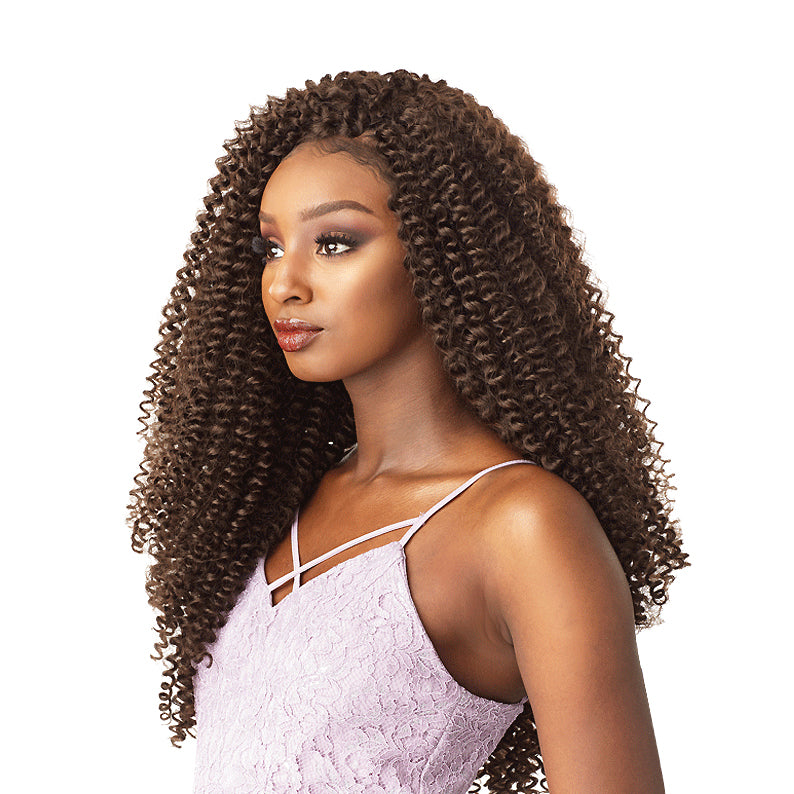 Sensationnel Lulutress Water Wave braid long curly brown hair extension on woman