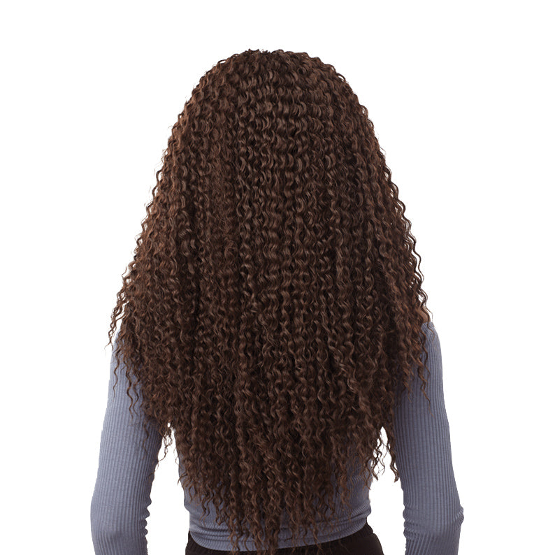 SENSATIONNEL Lulutress wet curly braiding hair in dark brown styled long and voluminous