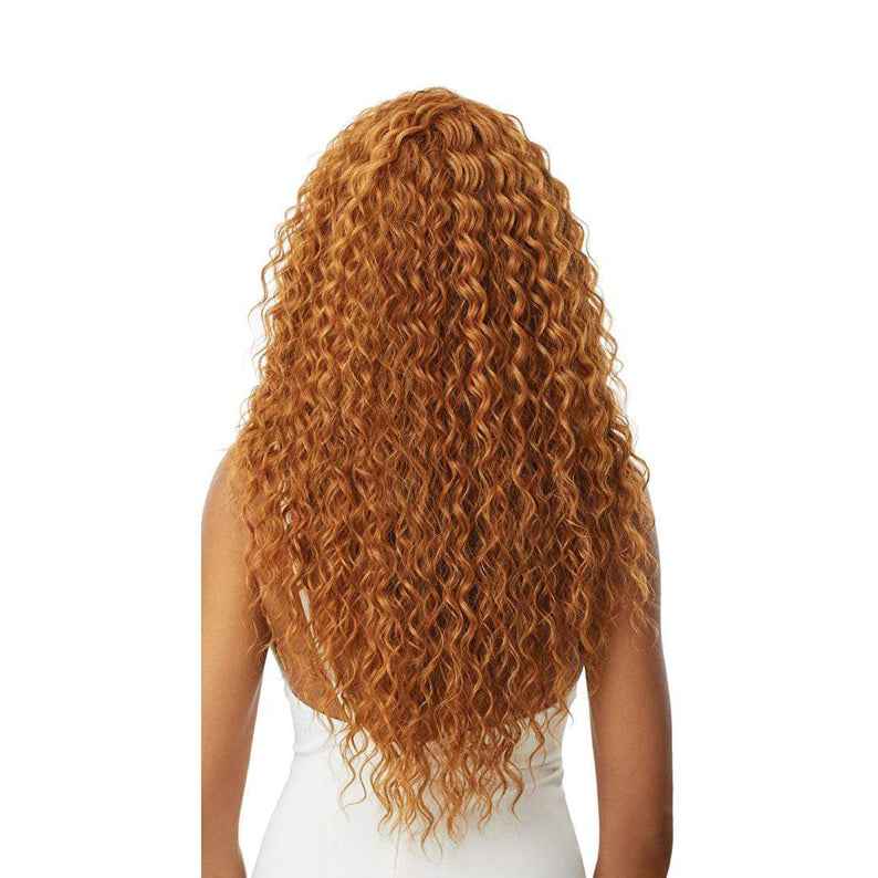 OUTRE copper long deep wave back view 13x6 lace frontal wig synthetic long curly hair for styling