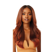 OUTRE melted hairline lace front wig in auburn ombre long sleek layered center part for natural look