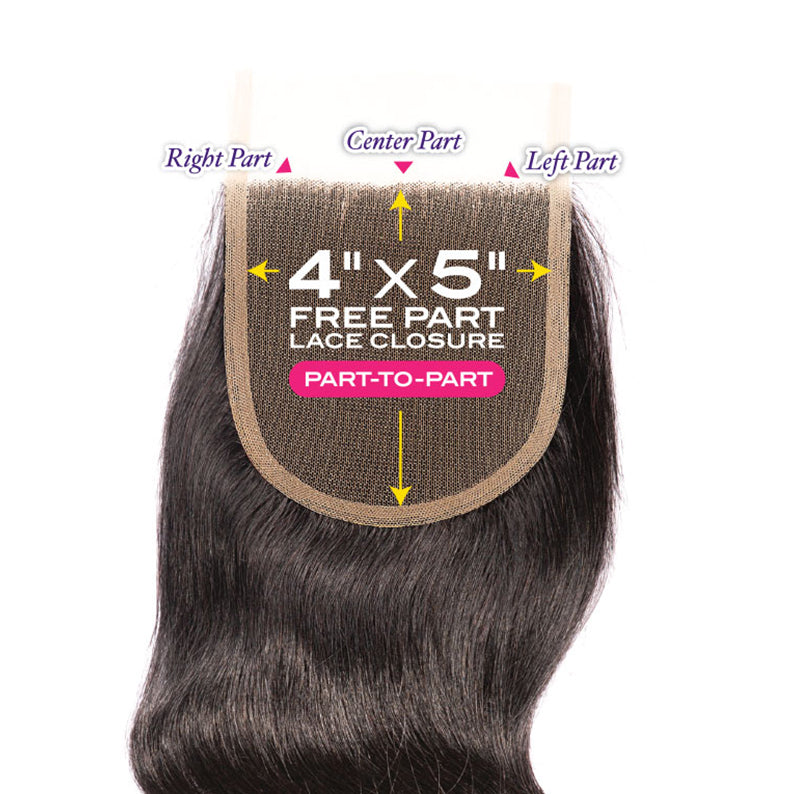 JANET HD lace closure body wave 4x5 free part lace closure showing center right and left parts