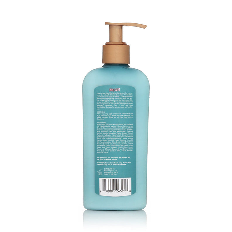 MIELLE sea moss conditioner for natural hair light blue pump bottle showing back label