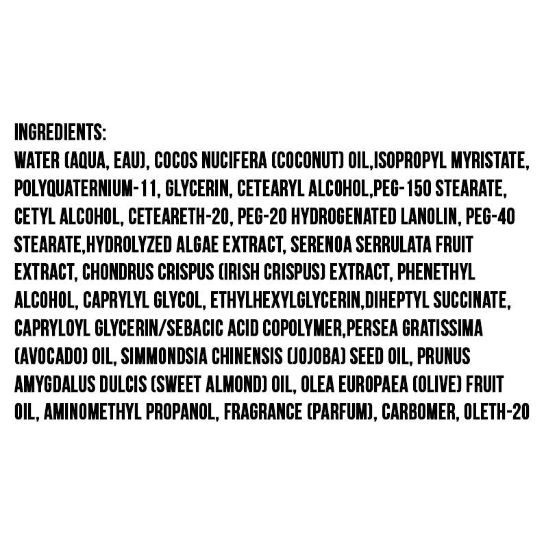 MIELLE sea moss curl pudding ingredients label showing full ingredient list in black text on white background