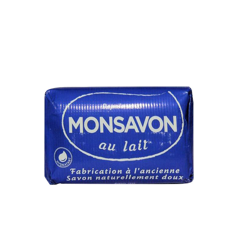 Monsavon au lait soap bar in blue packaging for gentle and natural skin care