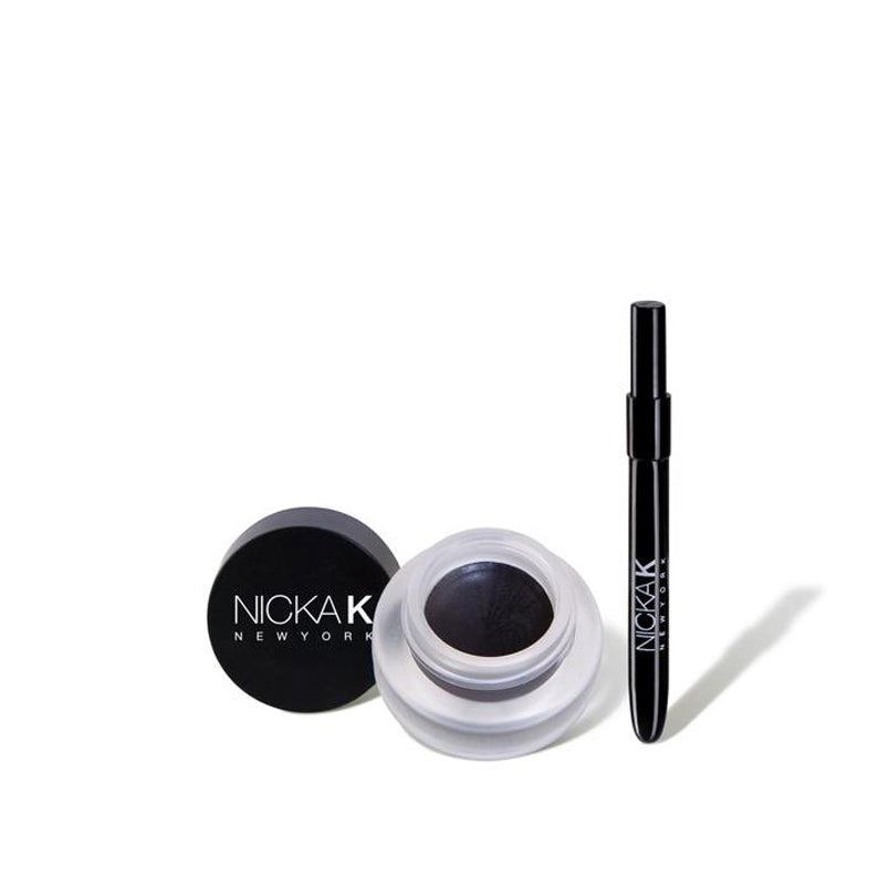 NICKA K gel eyebrow pomade in black with applicator brush for precise eyebrow shaping