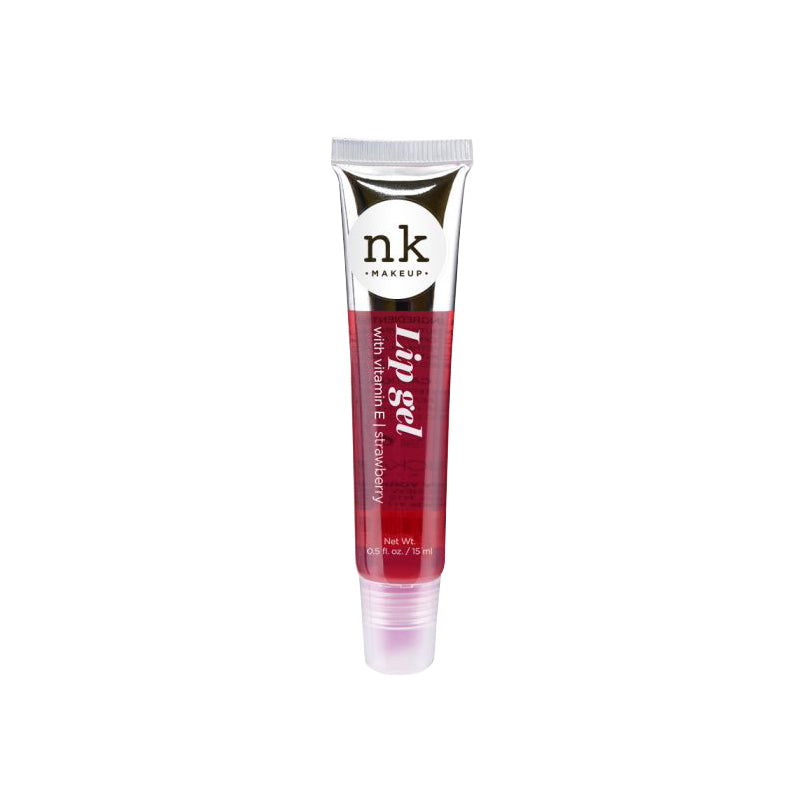 NICKA K vitamin E lip gel in strawberry flavor with clear tube and silver cap