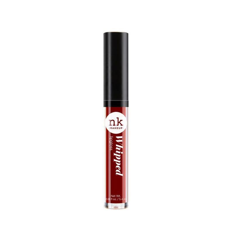 NICKA K whipped lip gloss for dark skin in deep red shade with black cap