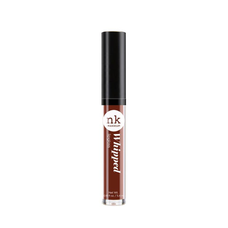 NICKA K whipped lip gloss for dark skin in rich brown shade with sleek black cap