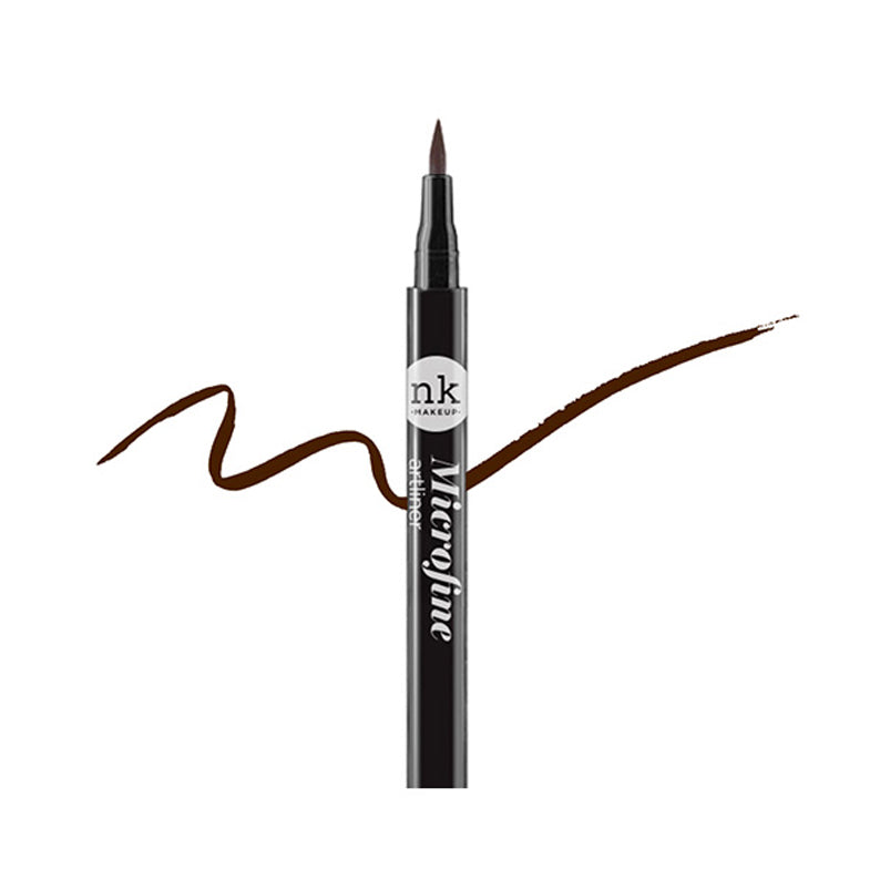 NICKA K microfine liquid eyeliner with precision tip and dark brown eyeliner stroke on white background