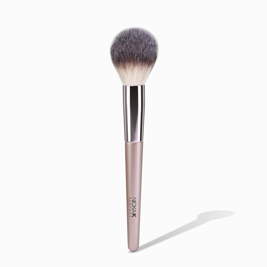 NICKA K fluffy synthetic blush brush for makeup with tapered rounded head and sleek rose gold handle