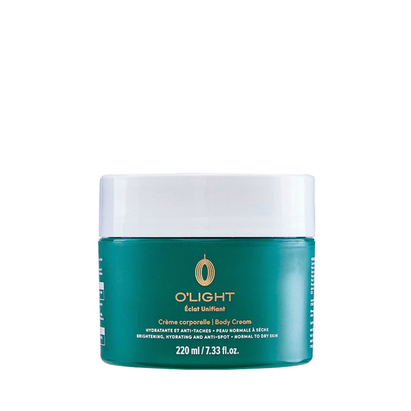 OLIGHT hydrating anti-spot body cream in green 220 ml jar with white lid for brightening and hydration