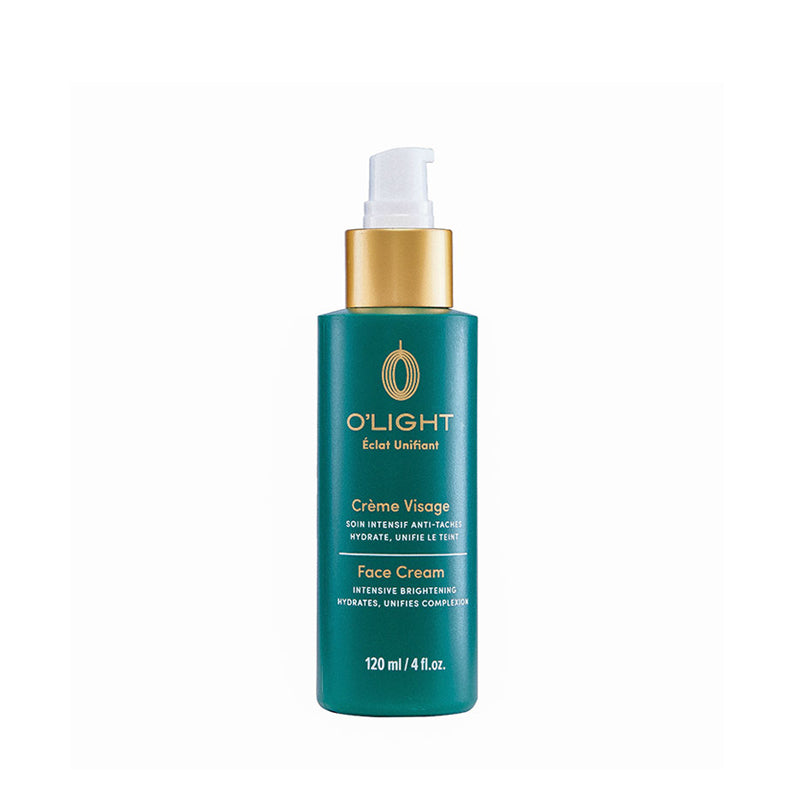 OLIGHT green and gold pump bottle of intensive brightening face cream 120 ml hydrates and evens complexion