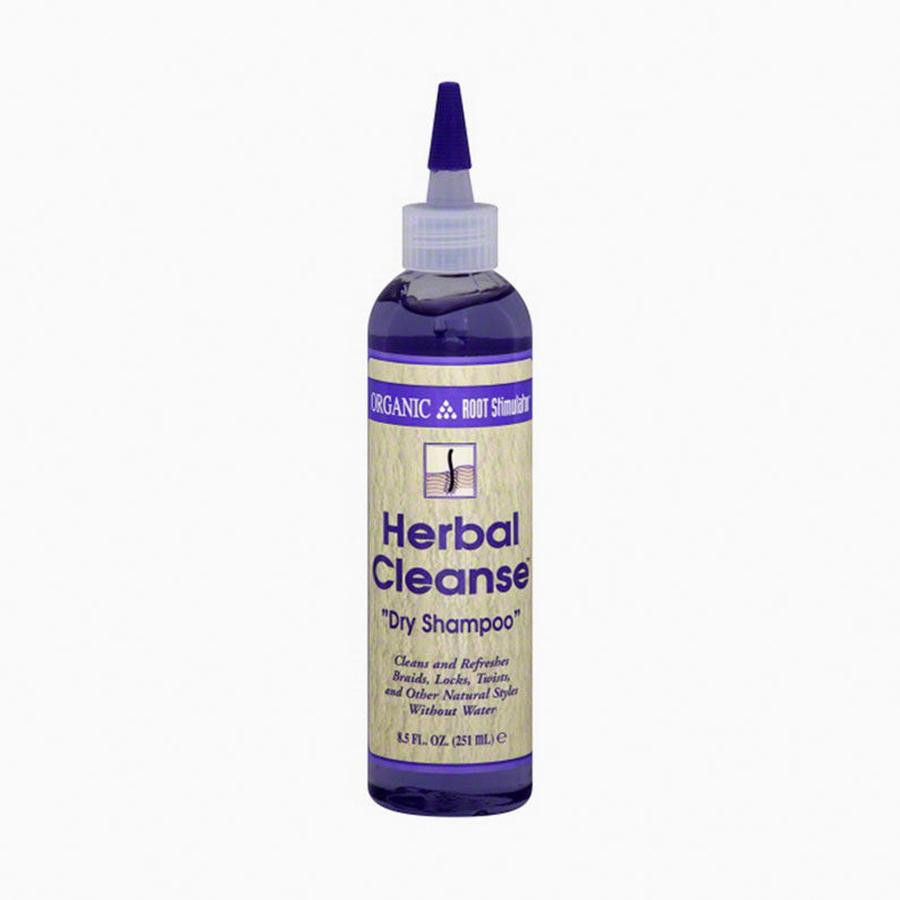 ORS Herbal Cleanse herbal dry shampoo for wigs in a blue and beige bottle with pointed nozzle