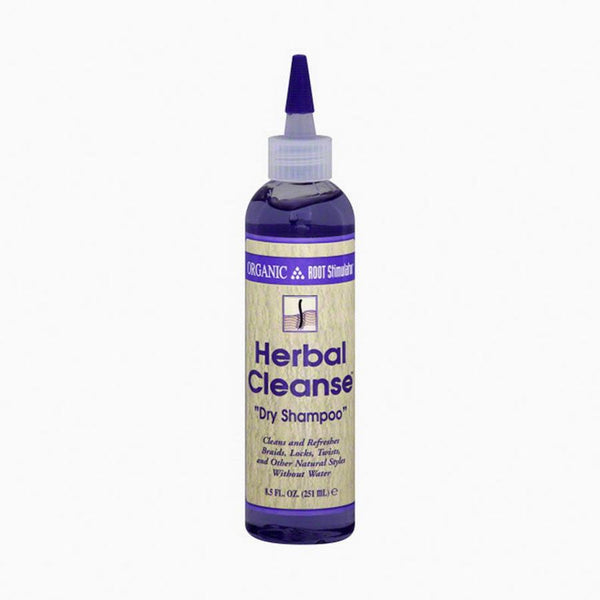 ORS Herbal Cleanse herbal dry shampoo for wigs in a blue and beige bottle with pointed nozzle