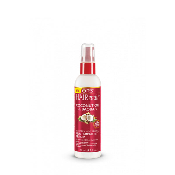 ORS HAIRrepair coconut oil and baobab hair serum multi benefit bottle restoring heat protection and shine