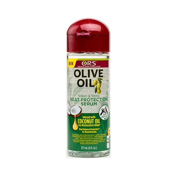 ORS Olive Oil Silken and Shine 6oz bottle olive oil heat protection serum infused with coconut oil