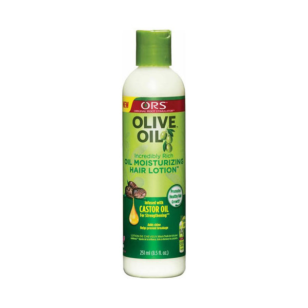 ORS olive oil moisturizing lotion hair care bottle with castor oil for strengthening and hydration