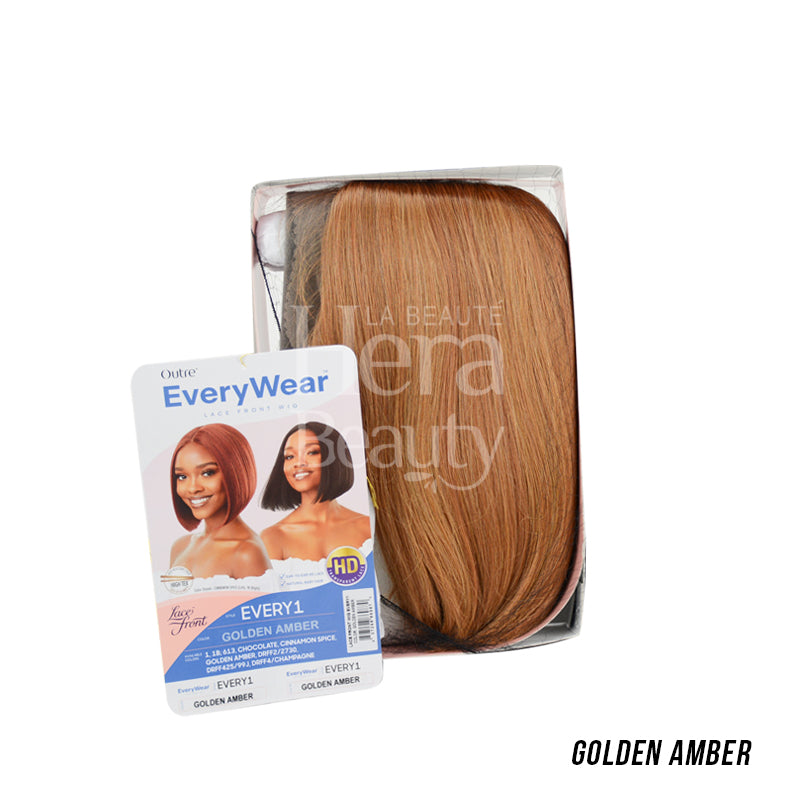 OUTRE EveryWear Golden Amber 10 inch synthetic lace front wig in sleek bob style packaged with product card