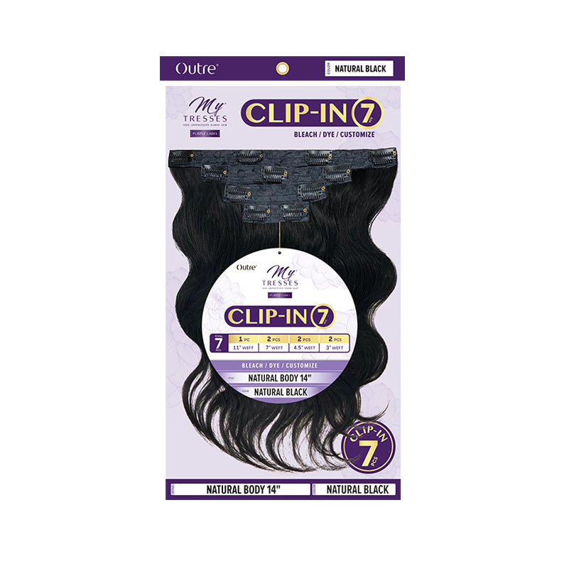 OUTRE My Tresses natural black 14 inch natural body 100% unprocessed human hair clip ins 7 piece set