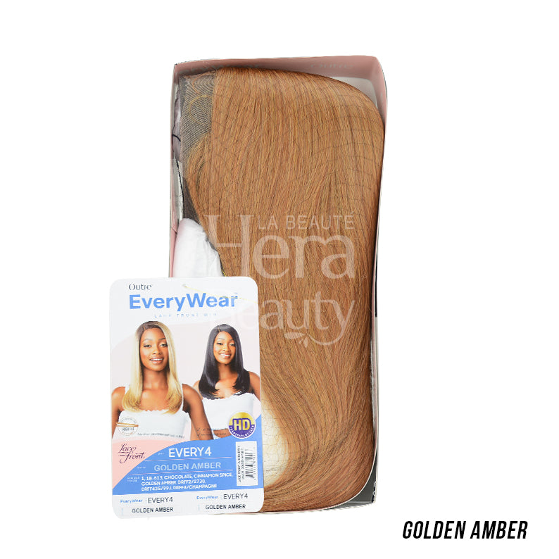 OUTRE 20 inch synthetic lace front wig in Golden Amber straight style packaged for everyday wear
