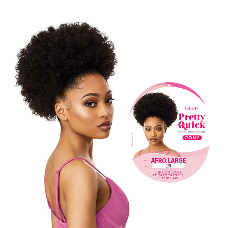 OUTRE Afro ponytail extension in afro large style worn by model with natural curly hair